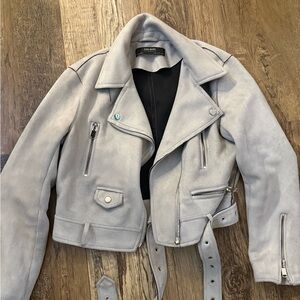 Zara Basic Outerwear Crop Gray Women's Biker Jacket